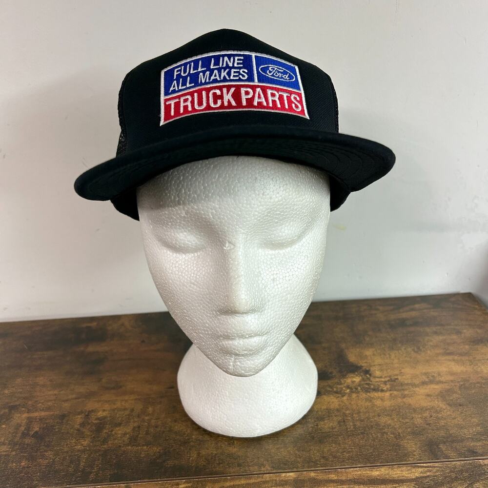 Vtg Ford Truck Parts Patch Black Trucker SNAPBACK Hat Cap Mesh USA Made
